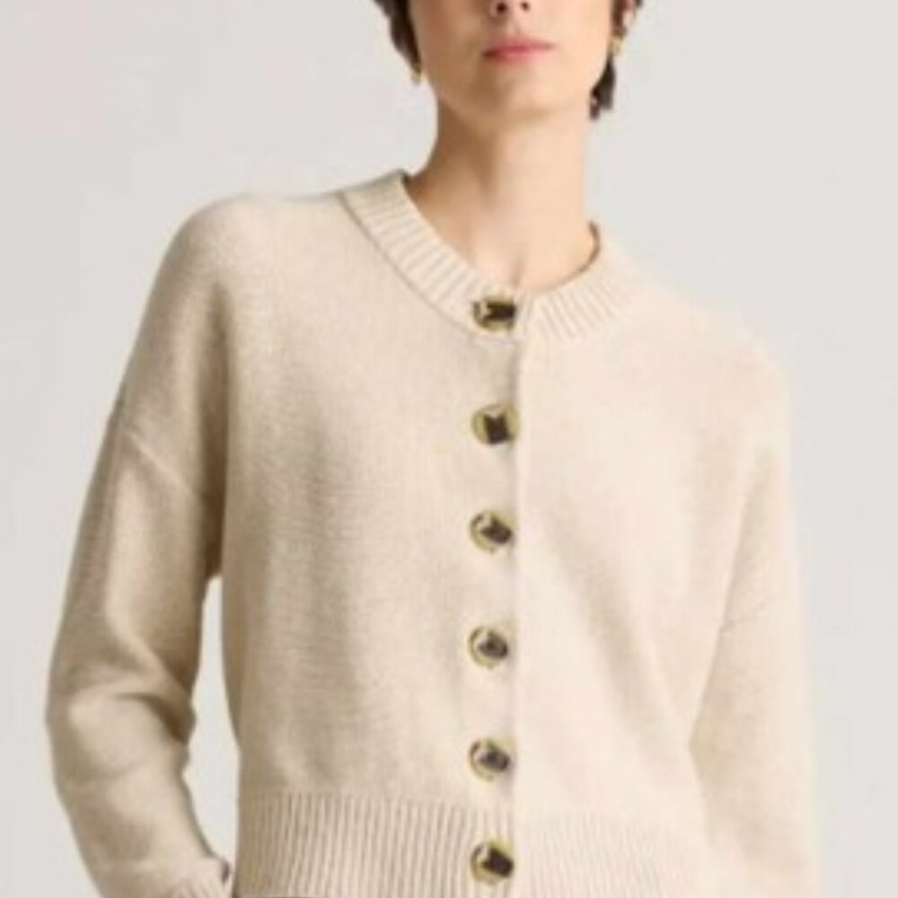 Quince 100% Organic Cotton Button‑Front Cardigan – Alabaster, XS
